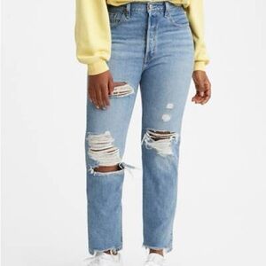 Levi's Women's Light Blue Distressed Straight Jeans